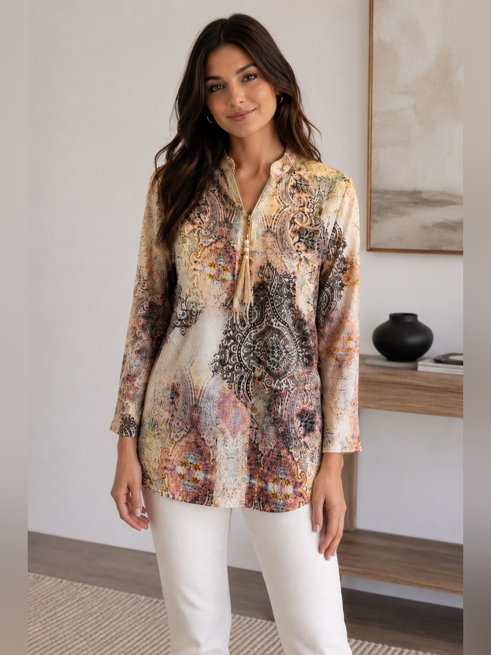 Casting Made in France Paisley Tunic Blouse Medium